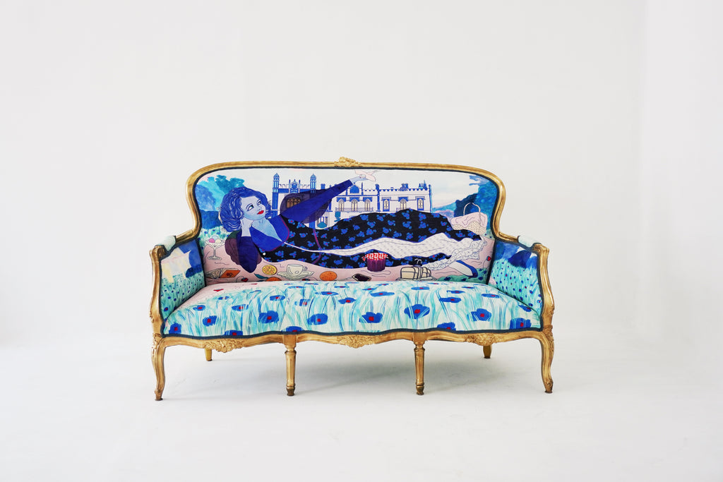 Decorative sofa with artistic design on a white background