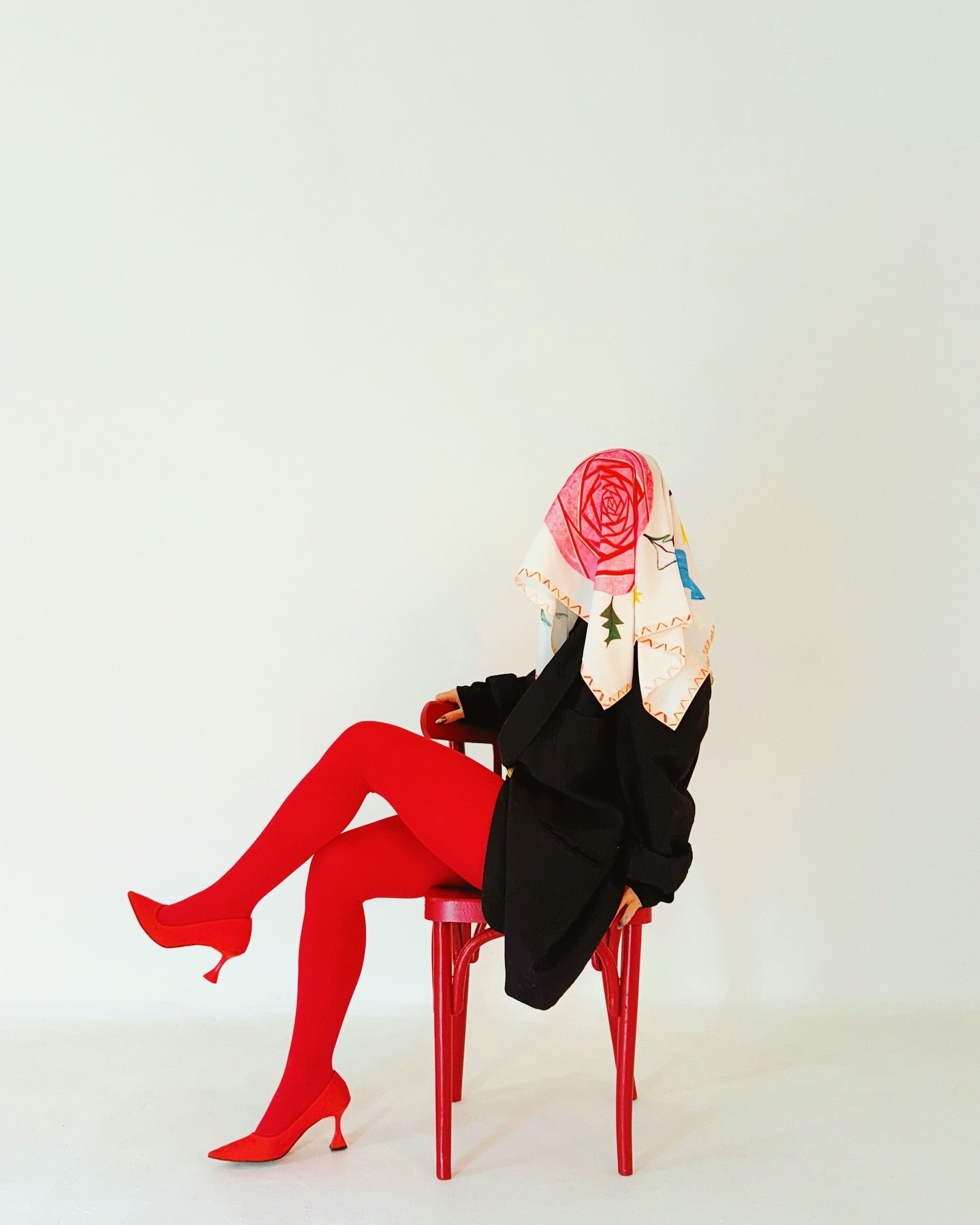 Model wearing Blooming Mind designer scarf by Feli Beringer