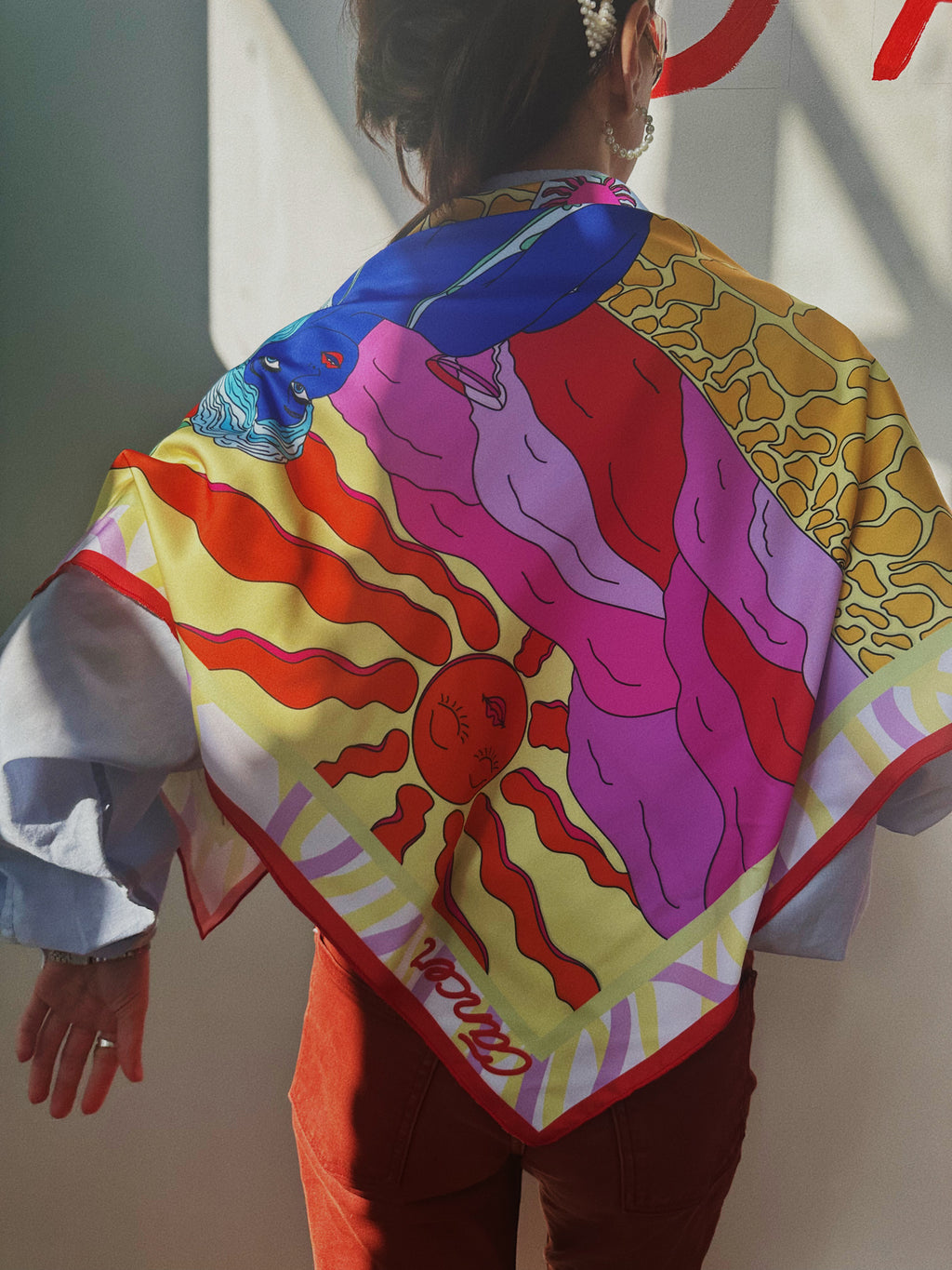 Cancer zodiac scarf featuring flowing lines and emotional color palette