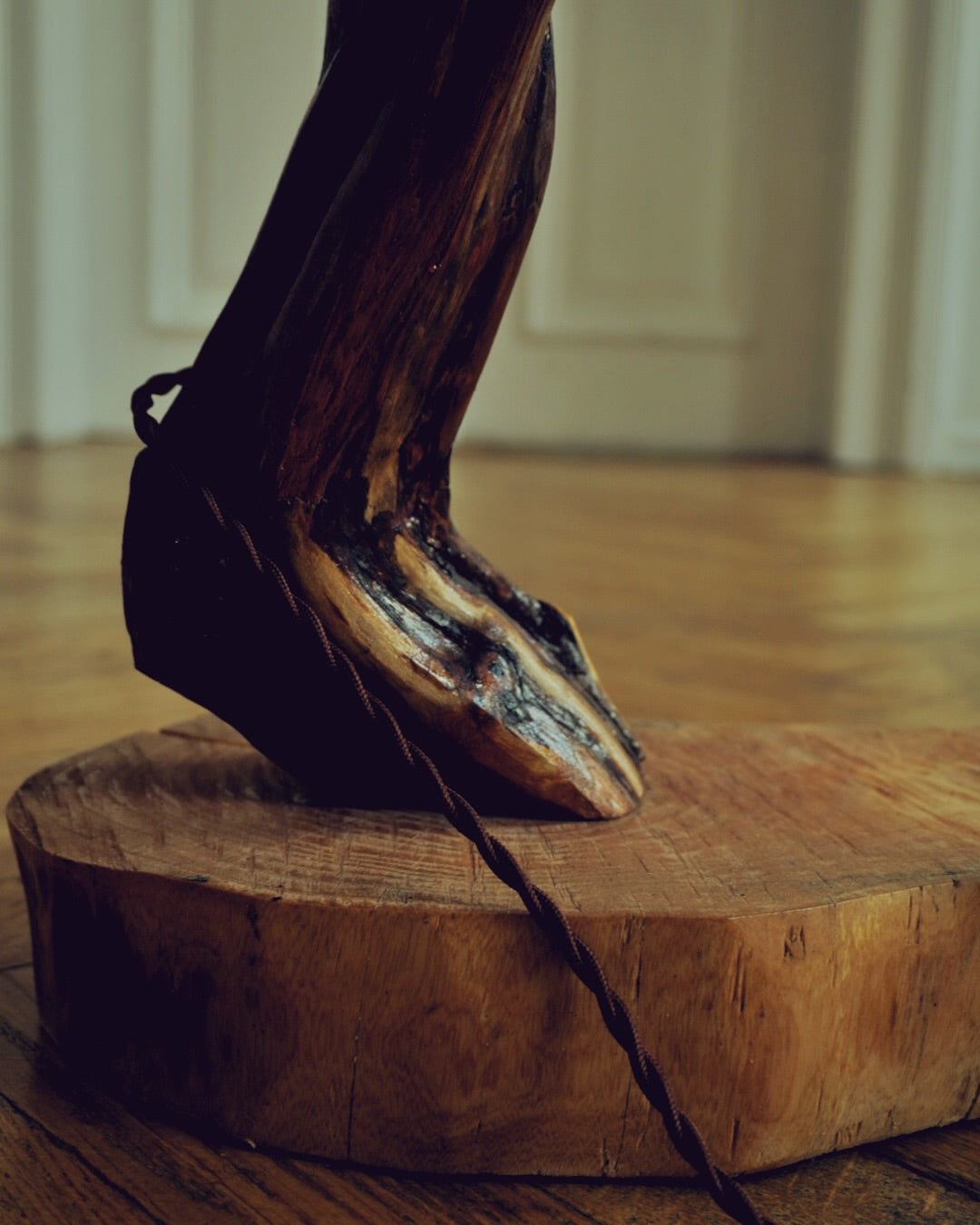 detail of handmade wooden lamp