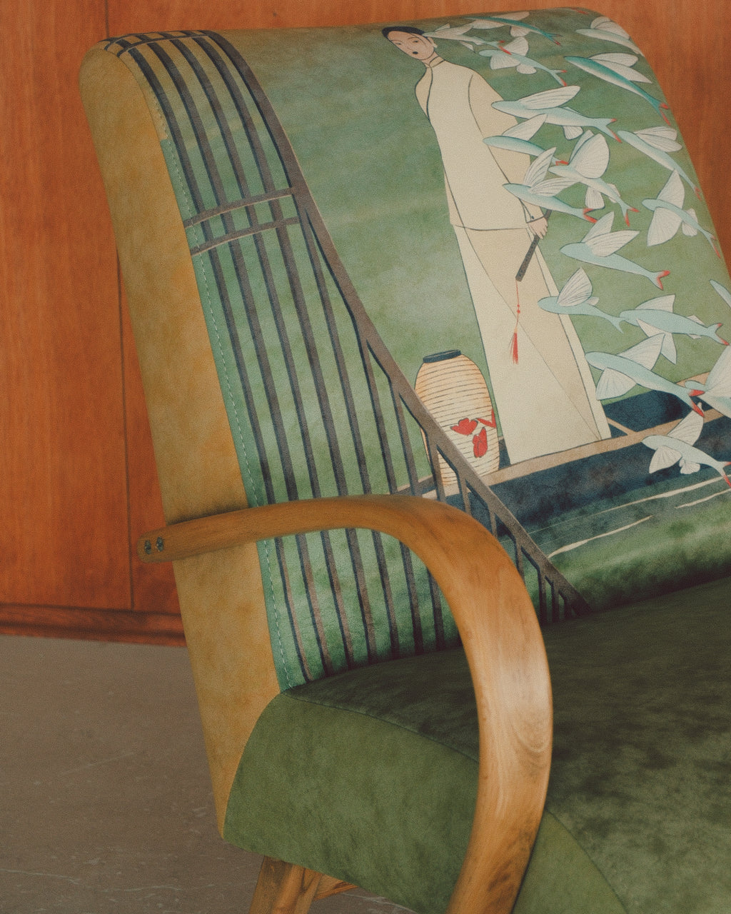 wood details of armchair