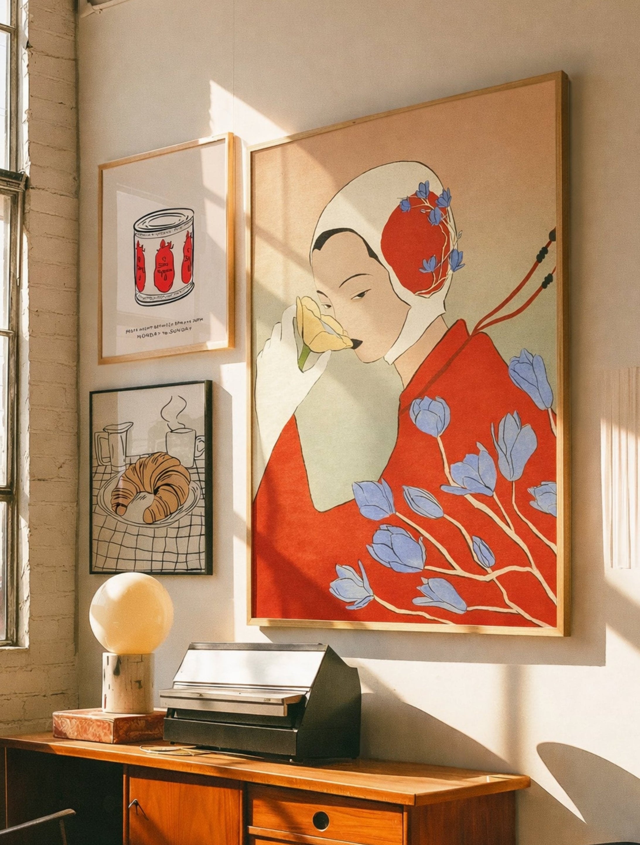 flower feast, poster by DAE in interior, next to other posters