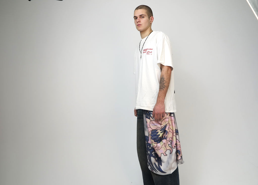 PetalPixie Midnight Rose scarf with abstract floral illustration in moody rose and navy palette