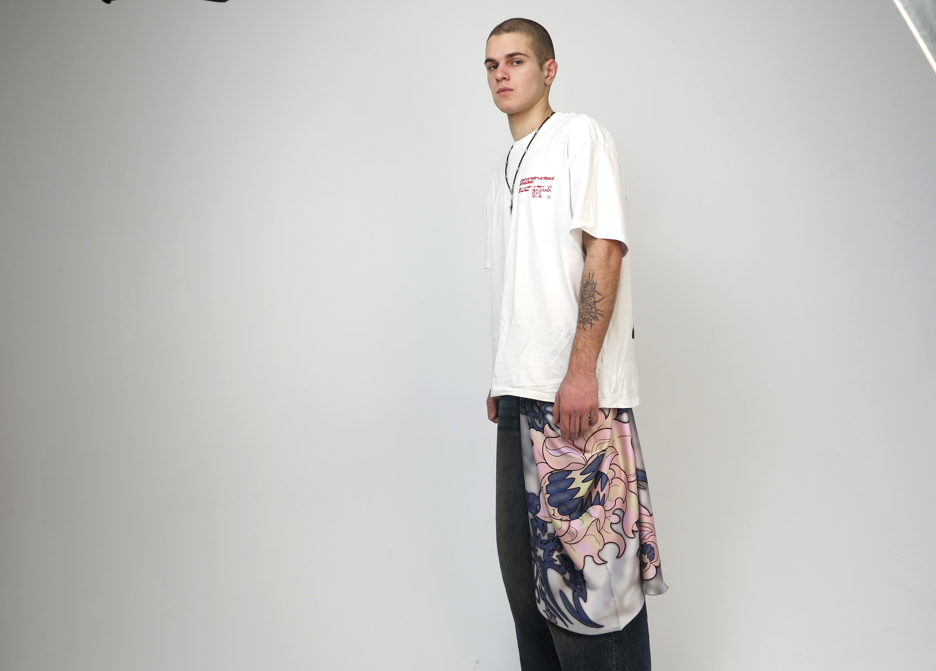 PetalPixie Midnight Rose scarf with abstract floral illustration in moody rose and navy palette