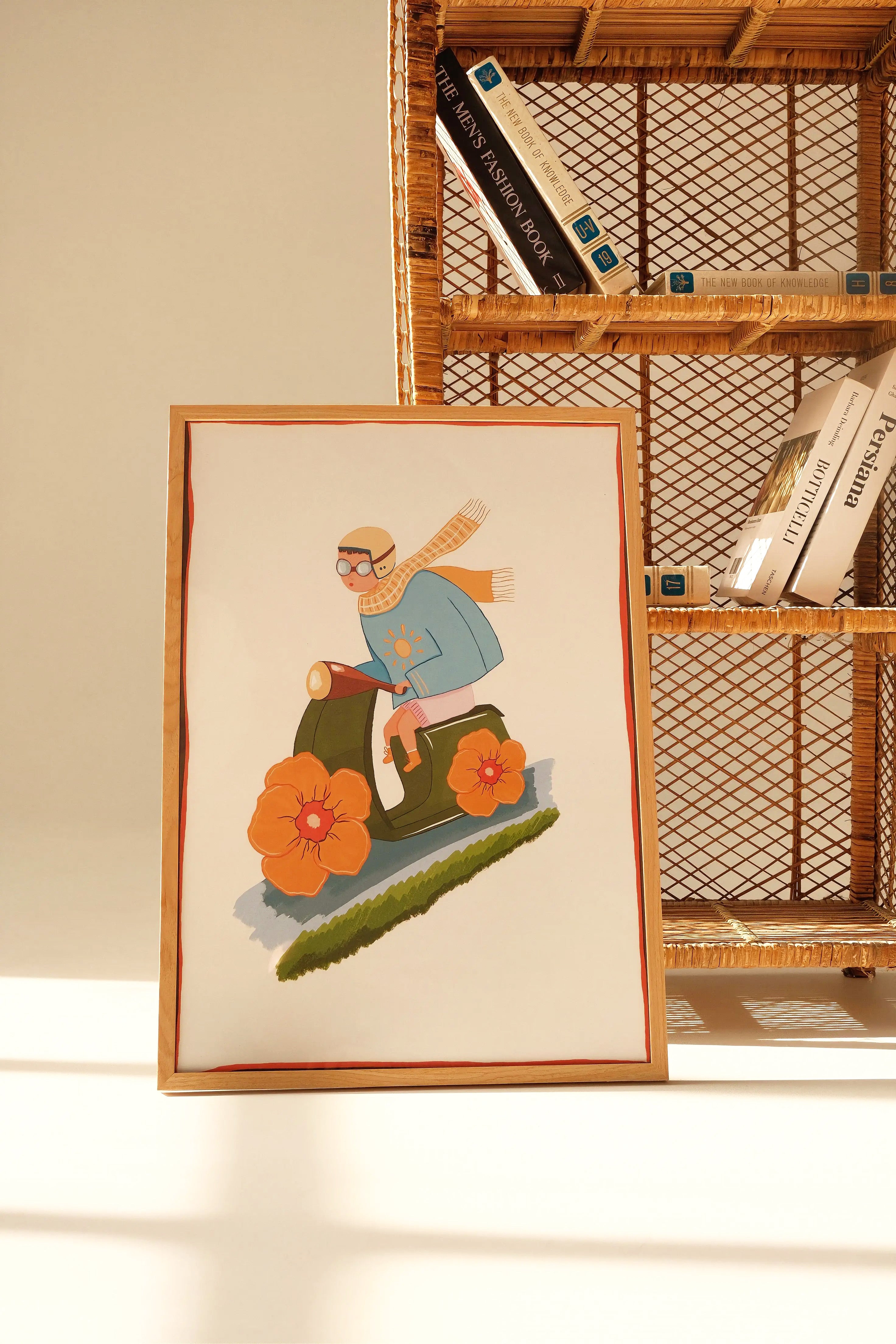 Quiet Ride poster by Tekle Ghvania featuring a scarf-wrapped figure with flowers, styled in a warm, minimalist interior.