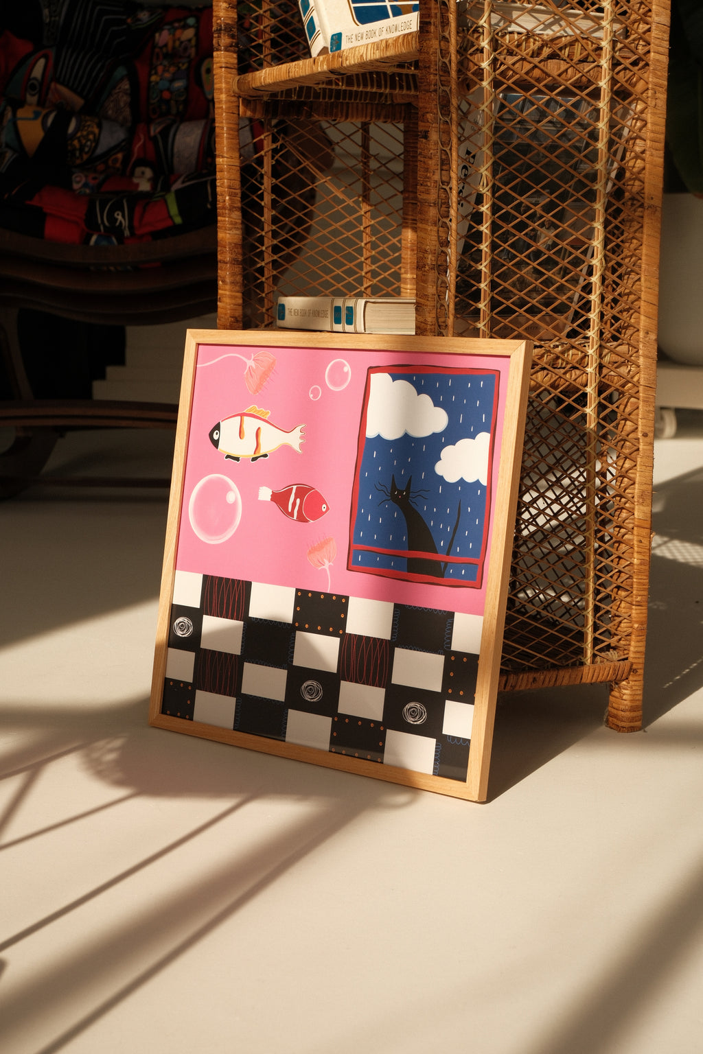 poster by DAE in interior, with sunlight