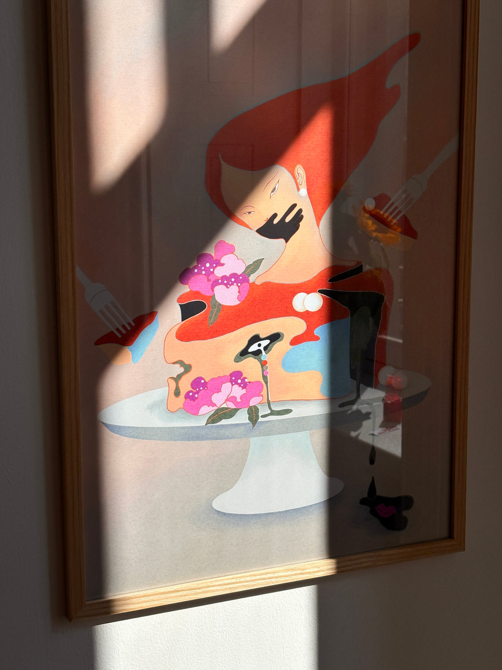 Close-up of the “Self Silencing” poster in warm natural light, showing a symbolic illustration of a woman with a red mark across her mouth.
