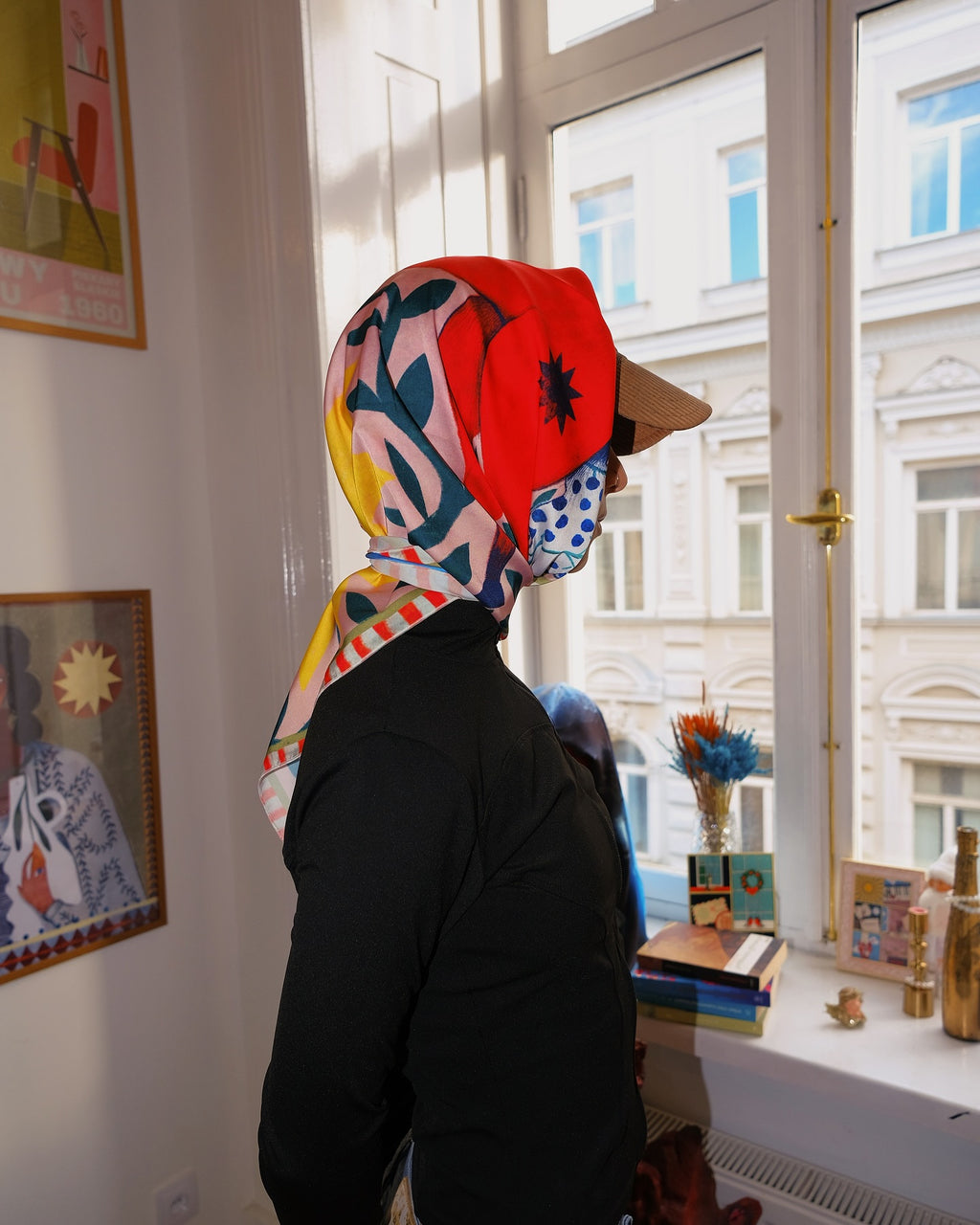 Close-up of Feli Beringer horse artwork on DAE silk scarf