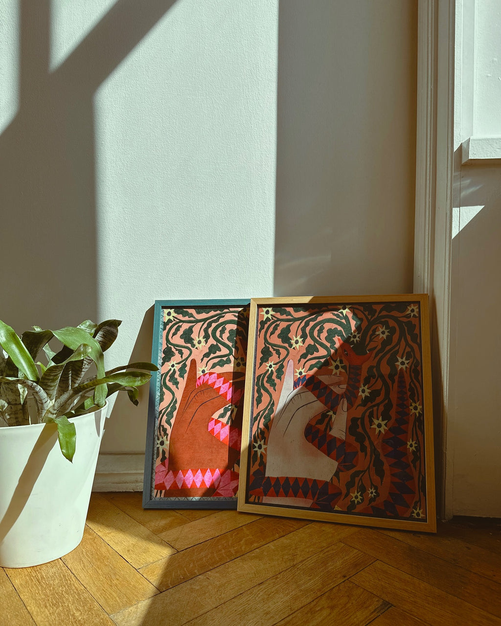 Serpent Rise art poster by Feli Beringer in wooden frame - bold modern wall decor.