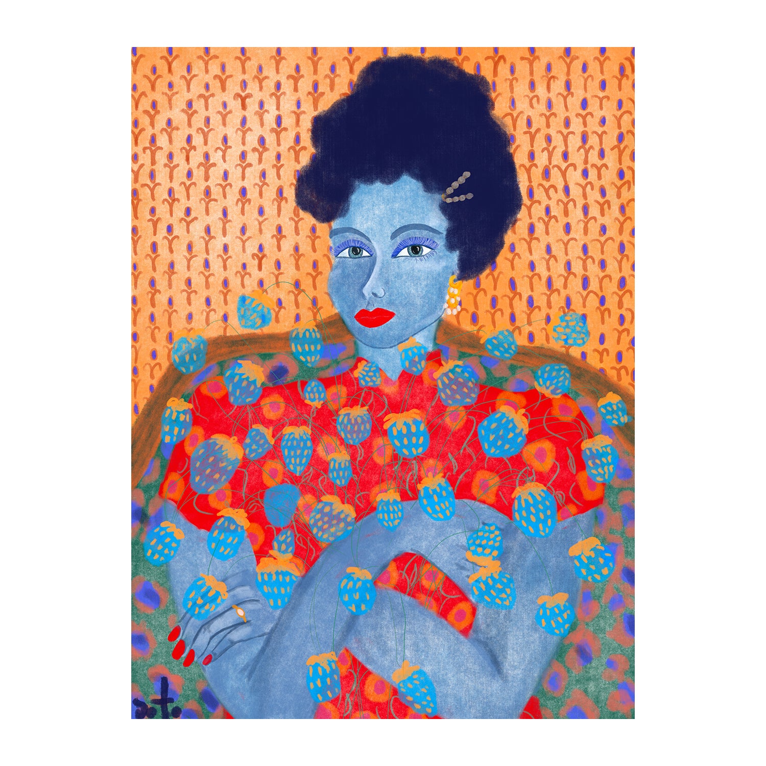 A colorful artwork poster of a woman with geometric patterns and a traditional Georgian element depicted in an artistic style.