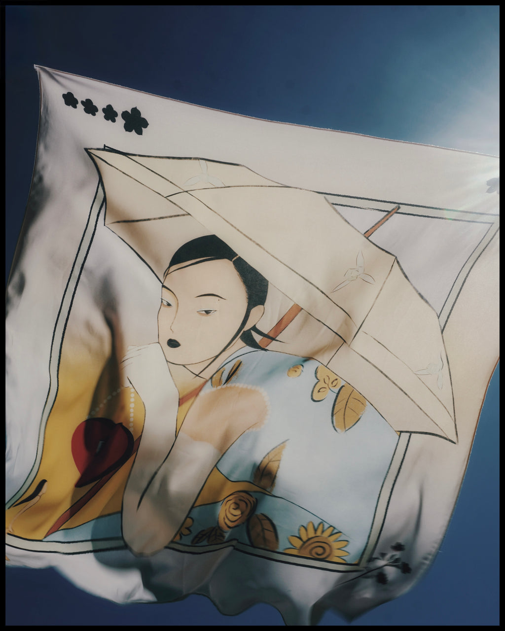 Heart to Heart art silk scarf by Lea Woo with soft female illustration