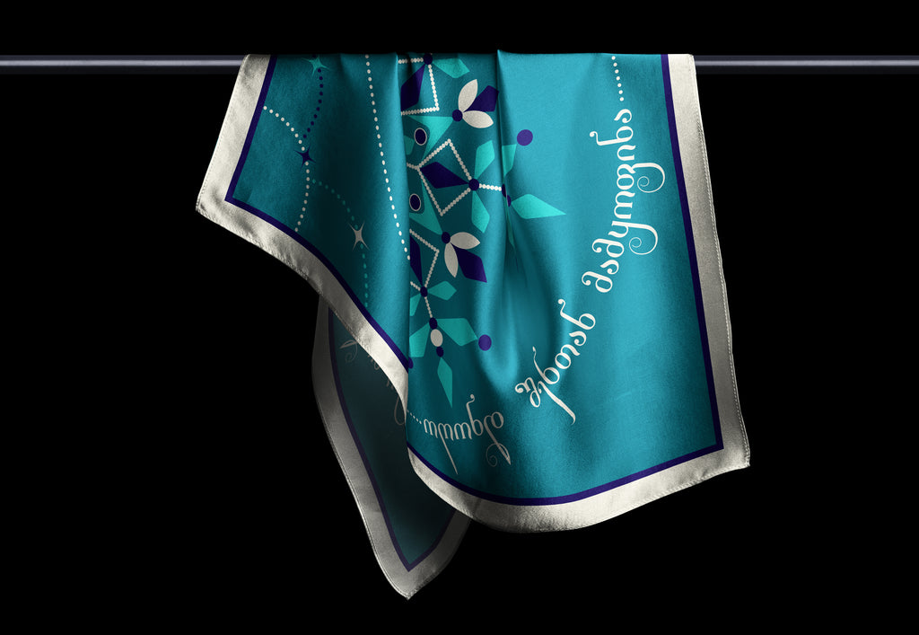 Georgian Winter artificial silk scarf, artist-designed scarf by DAE