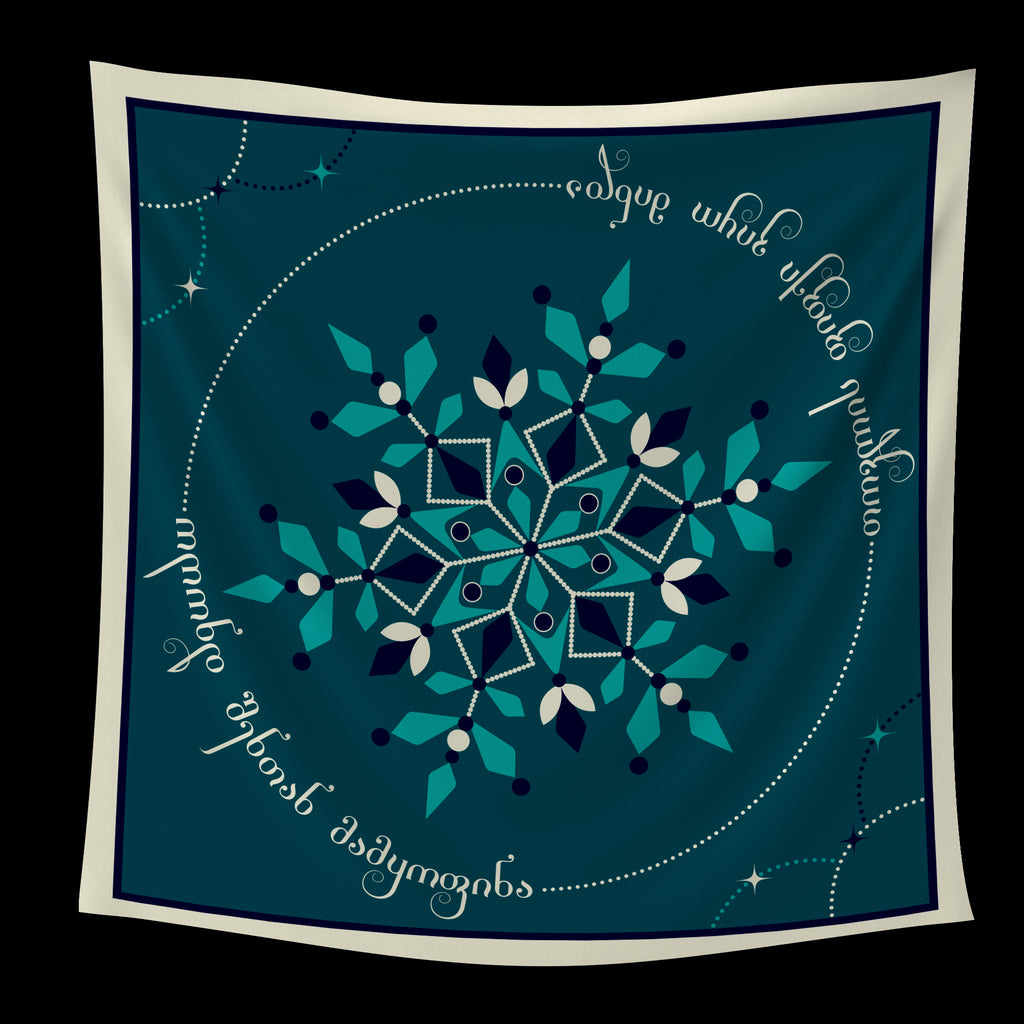 Georgian Winter silk-feel scarf with winter-inspired Georgian typography, limited edition by DAE